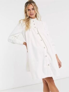 ASOS Design Ivory Cream Button Up Dress Pie Crust Collar Ruffle 14
